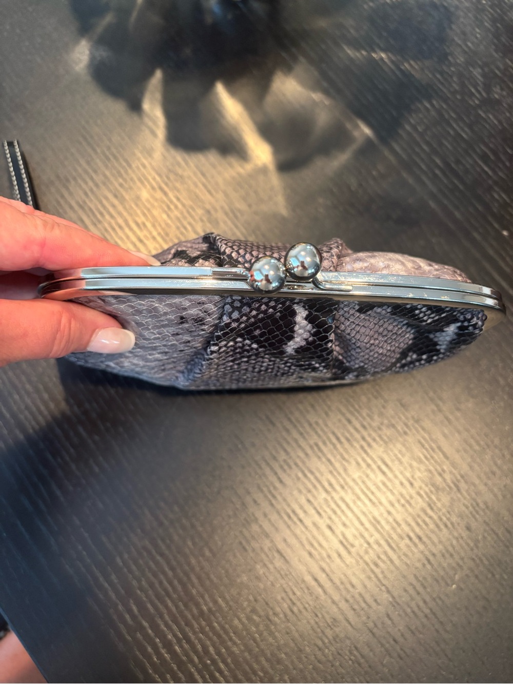 COACH Snake-Print KISSLOCK Wristlet Clutch in Gray and Black - Picture 7 of 10